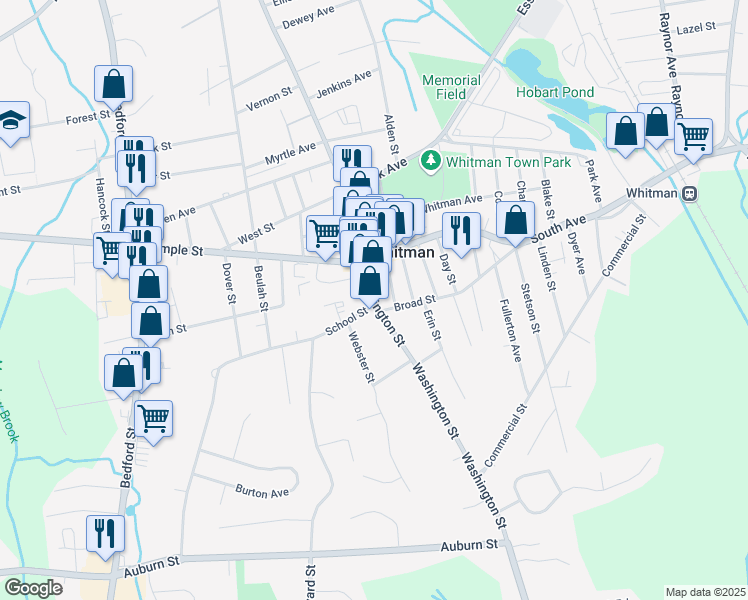 map of restaurants, bars, coffee shops, grocery stores, and more near in Whitman