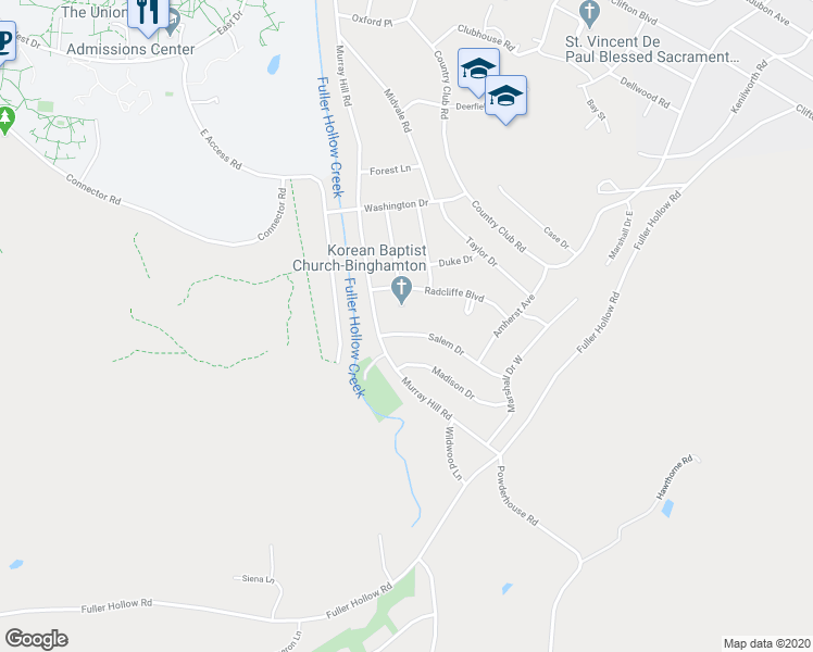 map of restaurants, bars, coffee shops, grocery stores, and more near 4513 Salem Drive in Vestal