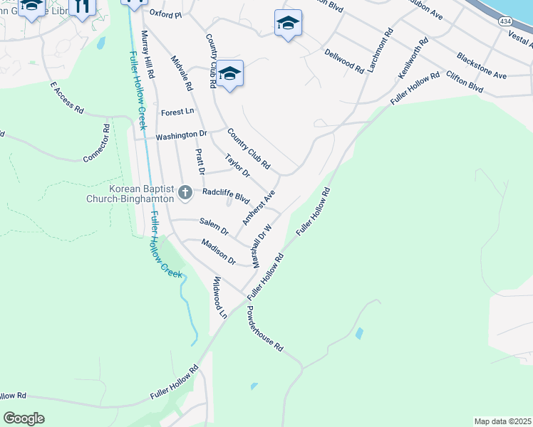 map of restaurants, bars, coffee shops, grocery stores, and more near 4641 Radcliffe Boulevard in Vestal