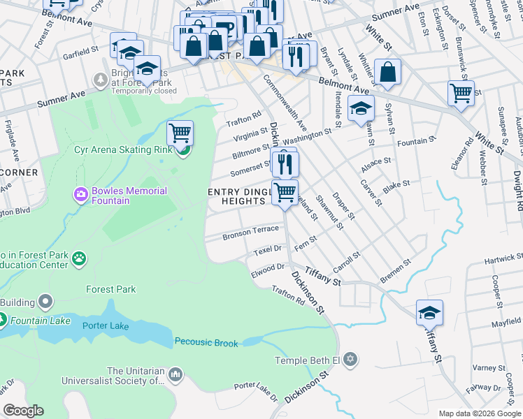 map of restaurants, bars, coffee shops, grocery stores, and more near in Springfield