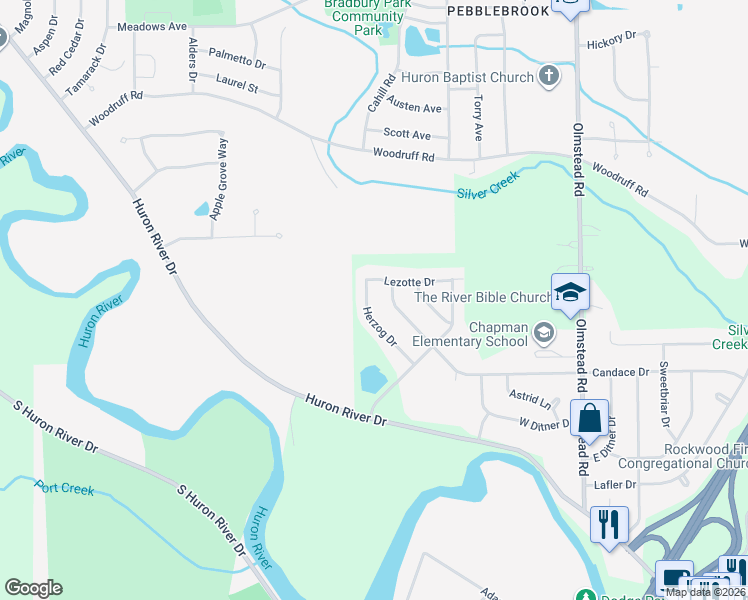 map of restaurants, bars, coffee shops, grocery stores, and more near 20068 Herzog Drive in Rockwood