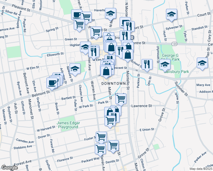 map of restaurants, bars, coffee shops, grocery stores, and more near 309 Main Street in Brockton