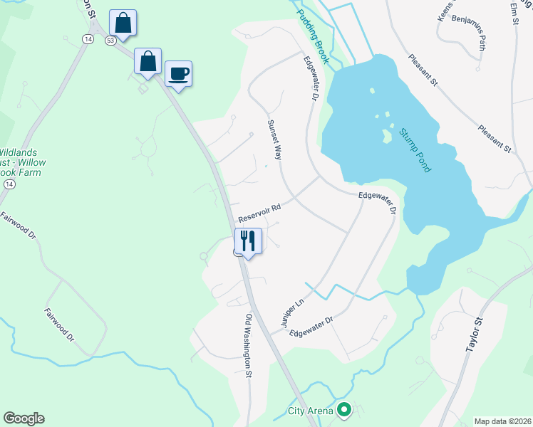 map of restaurants, bars, coffee shops, grocery stores, and more near 24 Reservoir Road in Pembroke