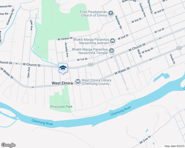 map of restaurants, bars, coffee shops, grocery stores, and more near 116 Lexington Avenue in Elmira