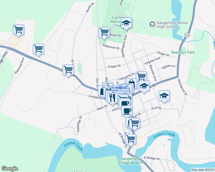 map of restaurants, bars, coffee shops, grocery stores, and more near 101 Market Street in Saugerties