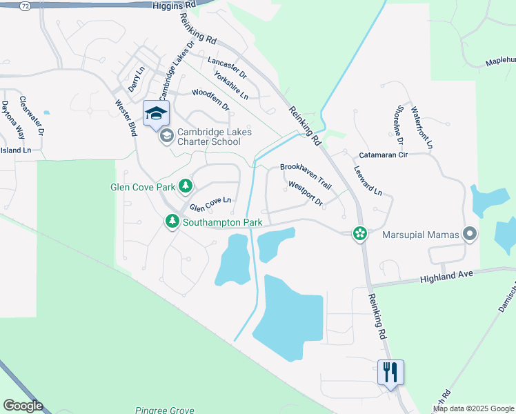 map of restaurants, bars, coffee shops, grocery stores, and more near 860 Shelter Island Lane in Pingree Grove