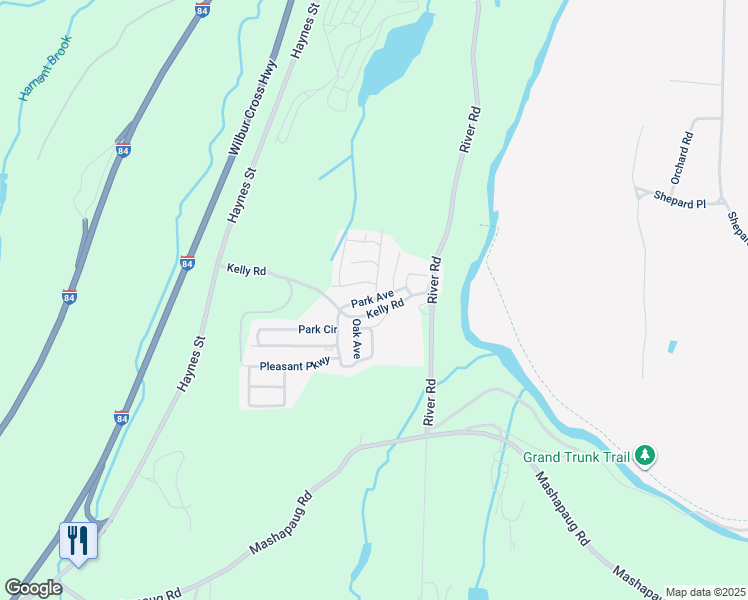 map of restaurants, bars, coffee shops, grocery stores, and more near 51 Park Avenue in Sturbridge