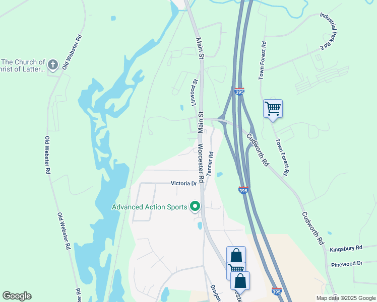 map of restaurants, bars, coffee shops, grocery stores, and more near 149 Worcester Road in Webster