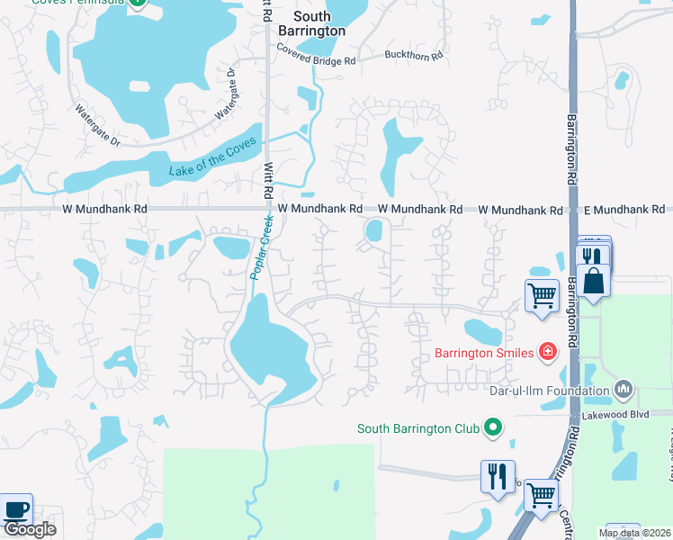 map of restaurants, bars, coffee shops, grocery stores, and more near 3 Gregory Lane in South Barrington