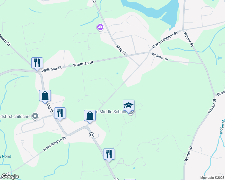 map of restaurants, bars, coffee shops, grocery stores, and more near 257 East Washington Street in Hanson