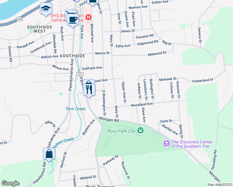 map of restaurants, bars, coffee shops, grocery stores, and more near 161 Mary Street in Binghamton