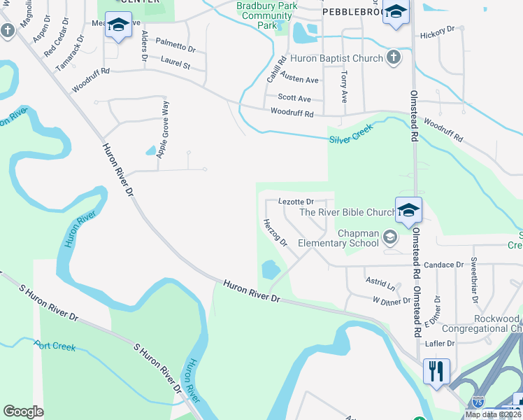 map of restaurants, bars, coffee shops, grocery stores, and more near 20068 Herzog Drive in Rockwood