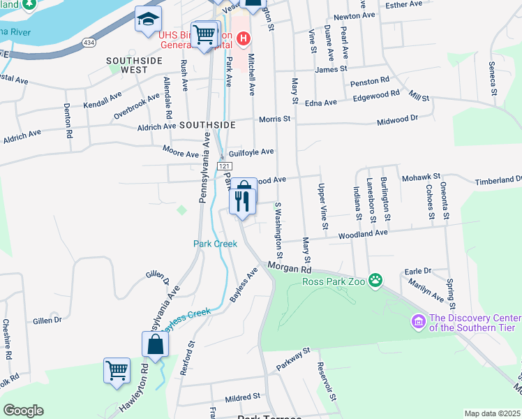 map of restaurants, bars, coffee shops, grocery stores, and more near 16 Corbett Avenue in Binghamton