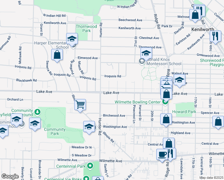 map of restaurants, bars, coffee shops, grocery stores, and more near 2212 Lake Avenue in Wilmette