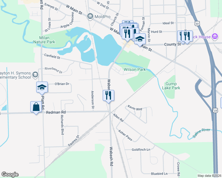 map of restaurants, bars, coffee shops, grocery stores, and more near 345 Wabash Street in Milan