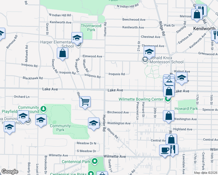 map of restaurants, bars, coffee shops, grocery stores, and more near 2236 Lake Avenue in Wilmette