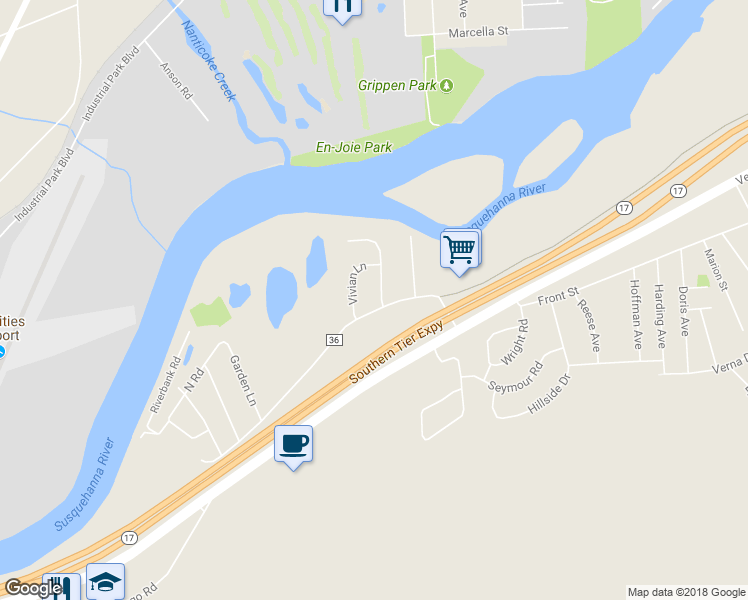 map of restaurants, bars, coffee shops, grocery stores, and more near 1730 Castle Gardens Road in Vestal