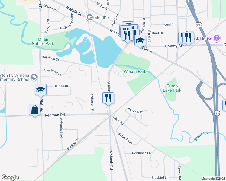 map of restaurants, bars, coffee shops, grocery stores, and more near 345 Wabash Street in Milan