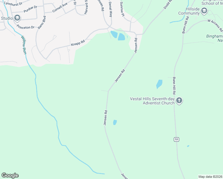 map of restaurants, bars, coffee shops, grocery stores, and more near 753 Jensen Road in Vestal