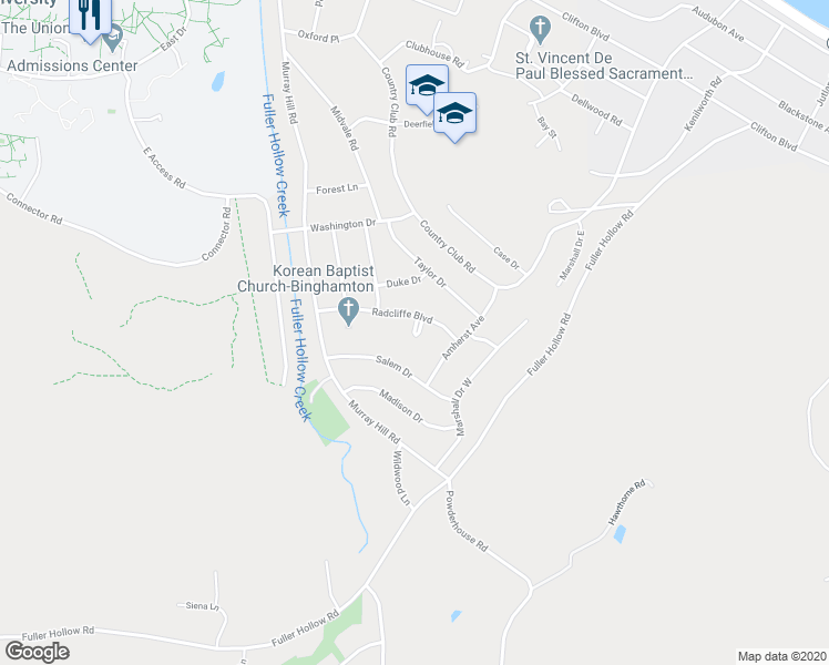 map of restaurants, bars, coffee shops, grocery stores, and more near 909 Marguerite Court in Vestal