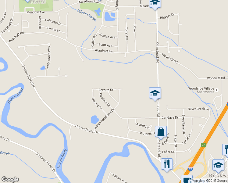map of restaurants, bars, coffee shops, grocery stores, and more near 20159 Lezotte Drive in Rockwood