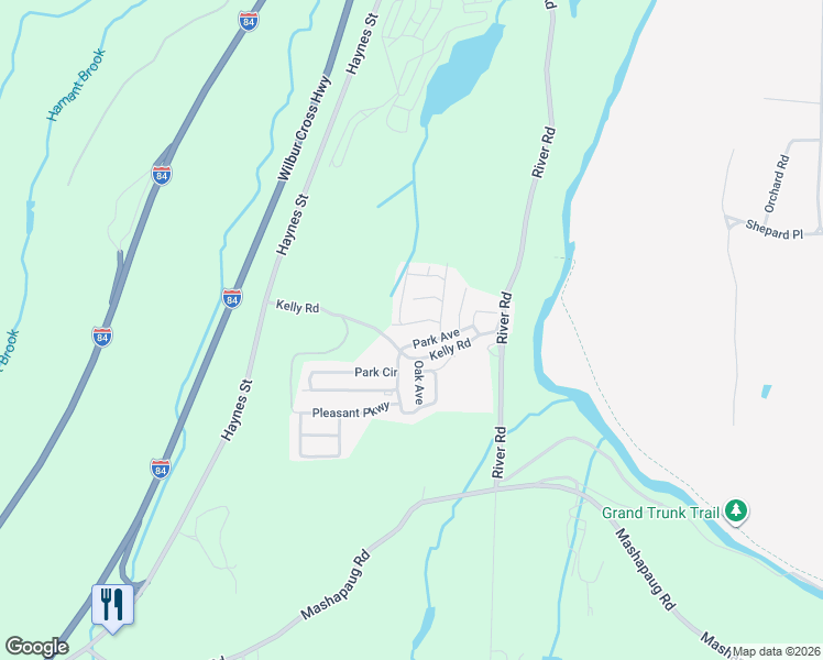 map of restaurants, bars, coffee shops, grocery stores, and more near 51 Park Avenue in Sturbridge