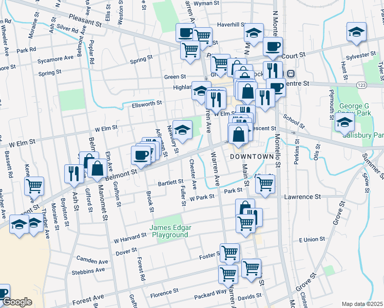 map of restaurants, bars, coffee shops, grocery stores, and more near 90 Belmont Street in Brockton