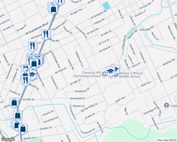 map of restaurants, bars, coffee shops, grocery stores, and more near 1106 W 54th St in Erie