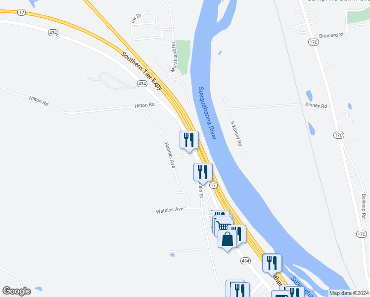 map of restaurants, bars, coffee shops, grocery stores, and more near 6100 New York 434 in Apalachin