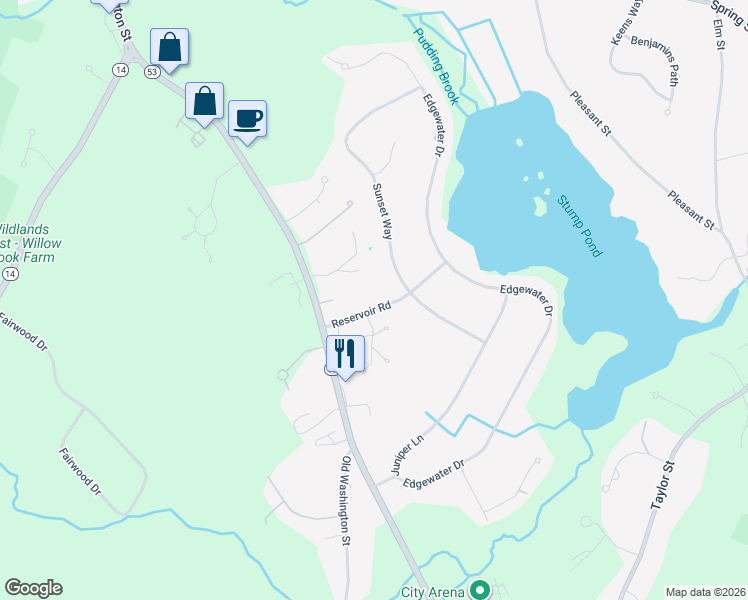 map of restaurants, bars, coffee shops, grocery stores, and more near 24 Reservoir Road in Pembroke