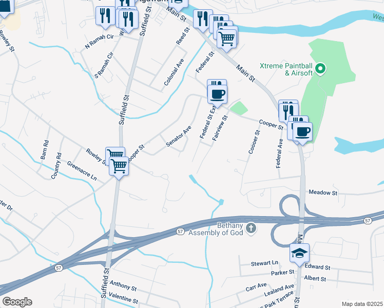 map of restaurants, bars, coffee shops, grocery stores, and more near 110 Federal Street Extension in Agawam