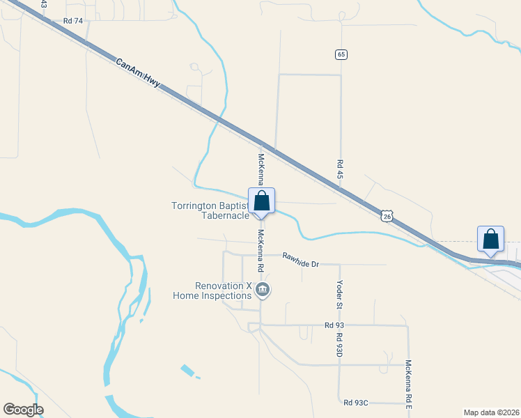 map of restaurants, bars, coffee shops, grocery stores, and more near 391 County Road 93 in Torrington
