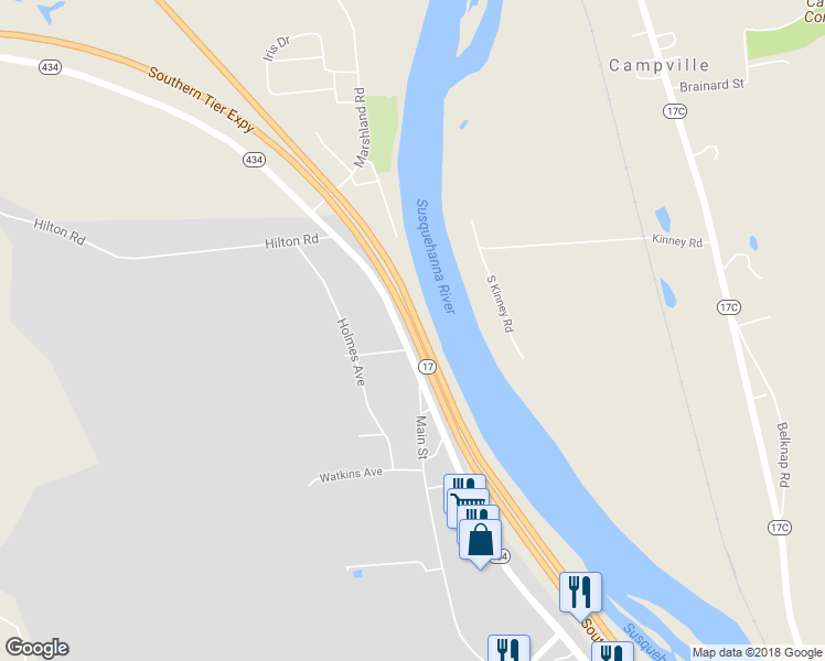 map of restaurants, bars, coffee shops, grocery stores, and more near Southern Tier Expressway in Apalachin