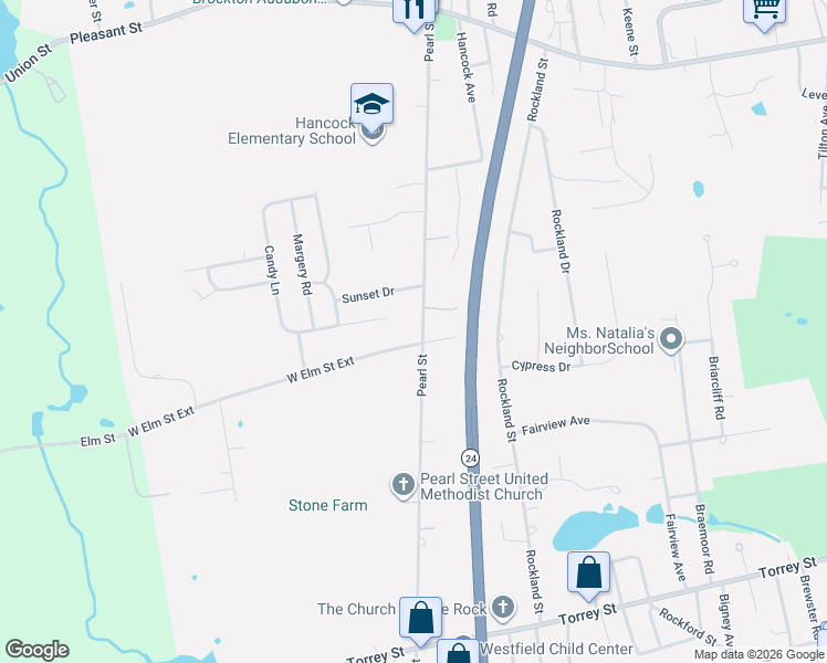 map of restaurants, bars, coffee shops, grocery stores, and more near 1116 West Elm Street Extension in Brockton