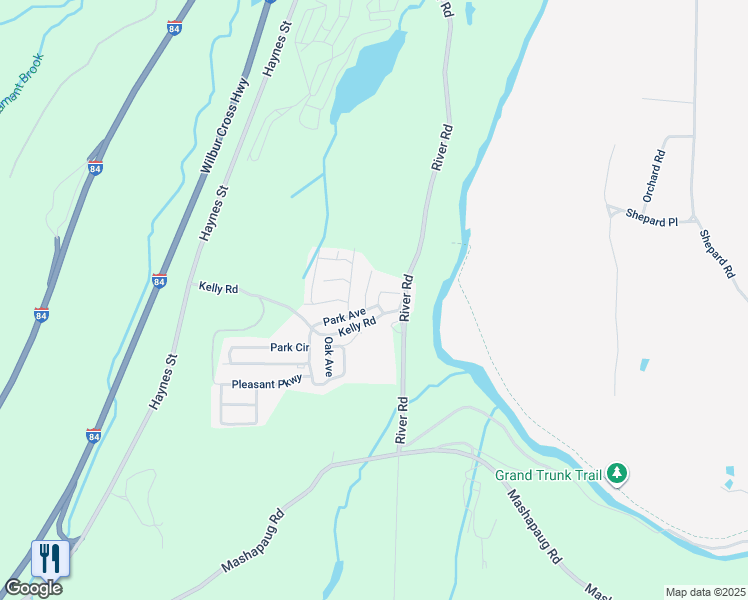 map of restaurants, bars, coffee shops, grocery stores, and more near 51 Park Avenue in Sturbridge