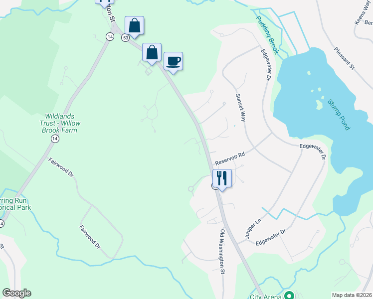 map of restaurants, bars, coffee shops, grocery stores, and more near 523 Washington Street in Pembroke