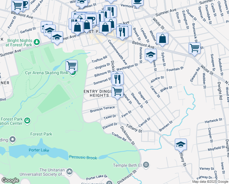 map of restaurants, bars, coffee shops, grocery stores, and more near in Springfield