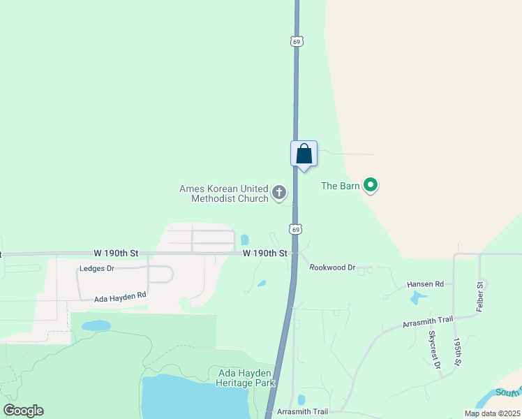 map of restaurants, bars, coffee shops, grocery stores, and more near 6139 U.S. 69 in Ames