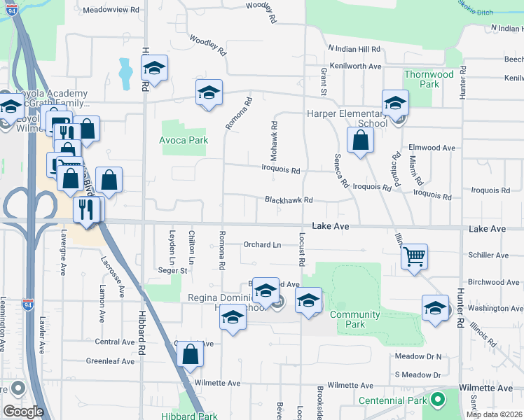 map of restaurants, bars, coffee shops, grocery stores, and more near 905 Osage Lane in Wilmette