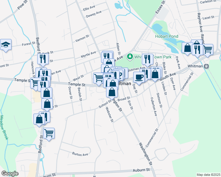 map of restaurants, bars, coffee shops, grocery stores, and more near in Whitman