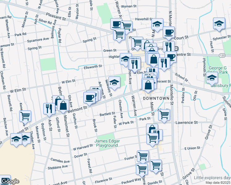 map of restaurants, bars, coffee shops, grocery stores, and more near 135 Belmont Street in Brockton