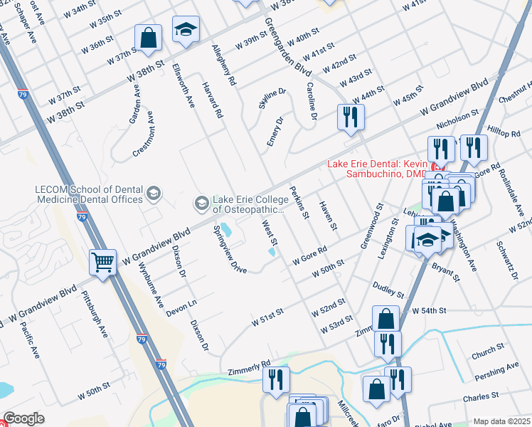 map of restaurants, bars, coffee shops, grocery stores, and more near 4700-4898 West St in Erie