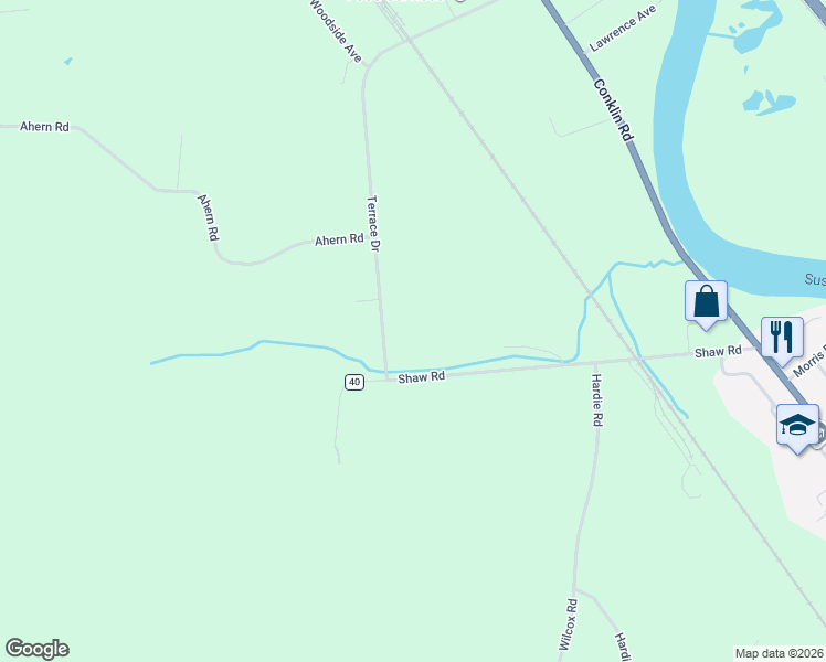 map of restaurants, bars, coffee shops, grocery stores, and more near 193 Terrace Dr in Conklin
