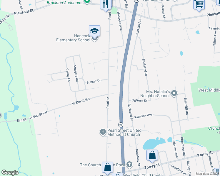 map of restaurants, bars, coffee shops, grocery stores, and more near 260 Pearl Street in Brockton