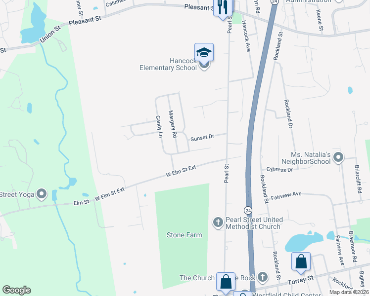 map of restaurants, bars, coffee shops, grocery stores, and more near 86 Sunset Drive in Brockton