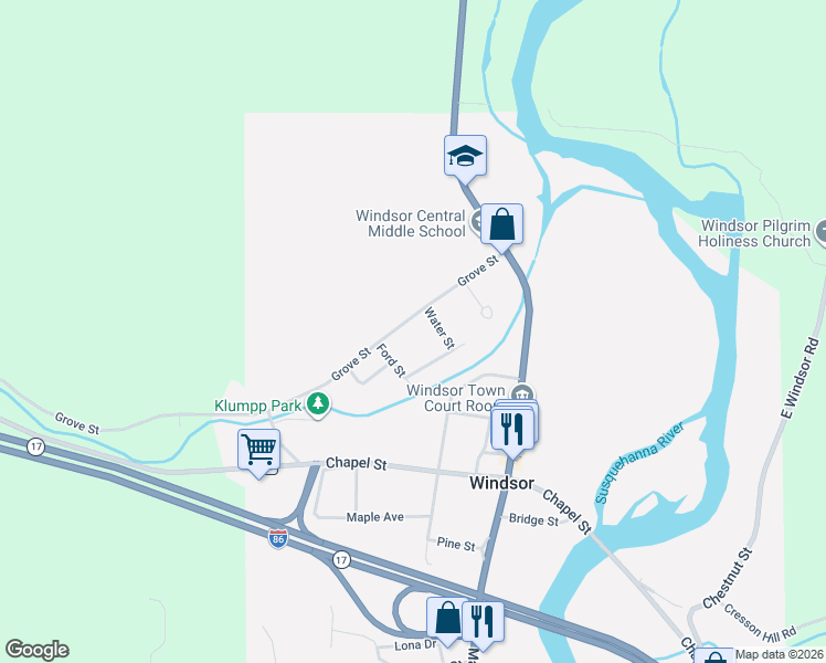 map of restaurants, bars, coffee shops, grocery stores, and more near 20 Grove Street in Windsor