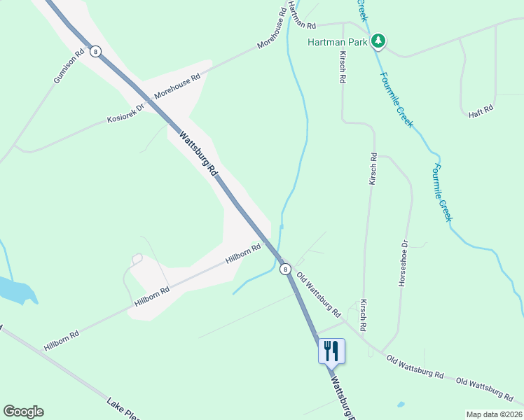 map of restaurants, bars, coffee shops, grocery stores, and more near 8615 Wattsburg Rd in Erie