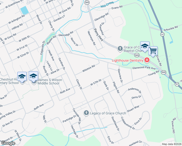 map of restaurants, bars, coffee shops, grocery stores, and more near 439 Wilshire Road in Erie