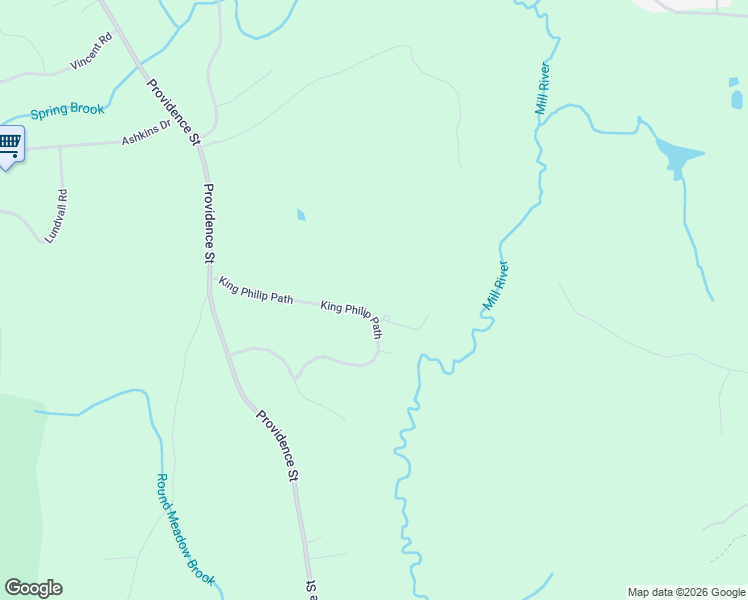 map of restaurants, bars, coffee shops, grocery stores, and more near 18 King Philip Path in Mendon