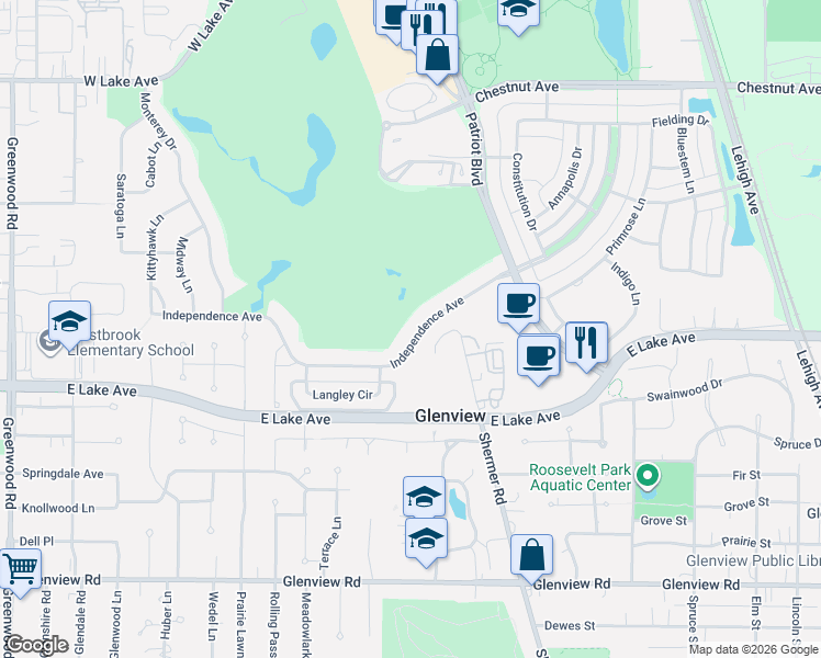 map of restaurants, bars, coffee shops, grocery stores, and more near 2658 Independence Avenue in Glenview